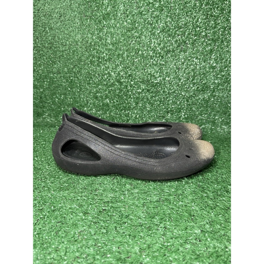 CROCS Kadee Womens‎ Size 9 Black Gold Slip On Shoes Ballet Flats Beach Sandals